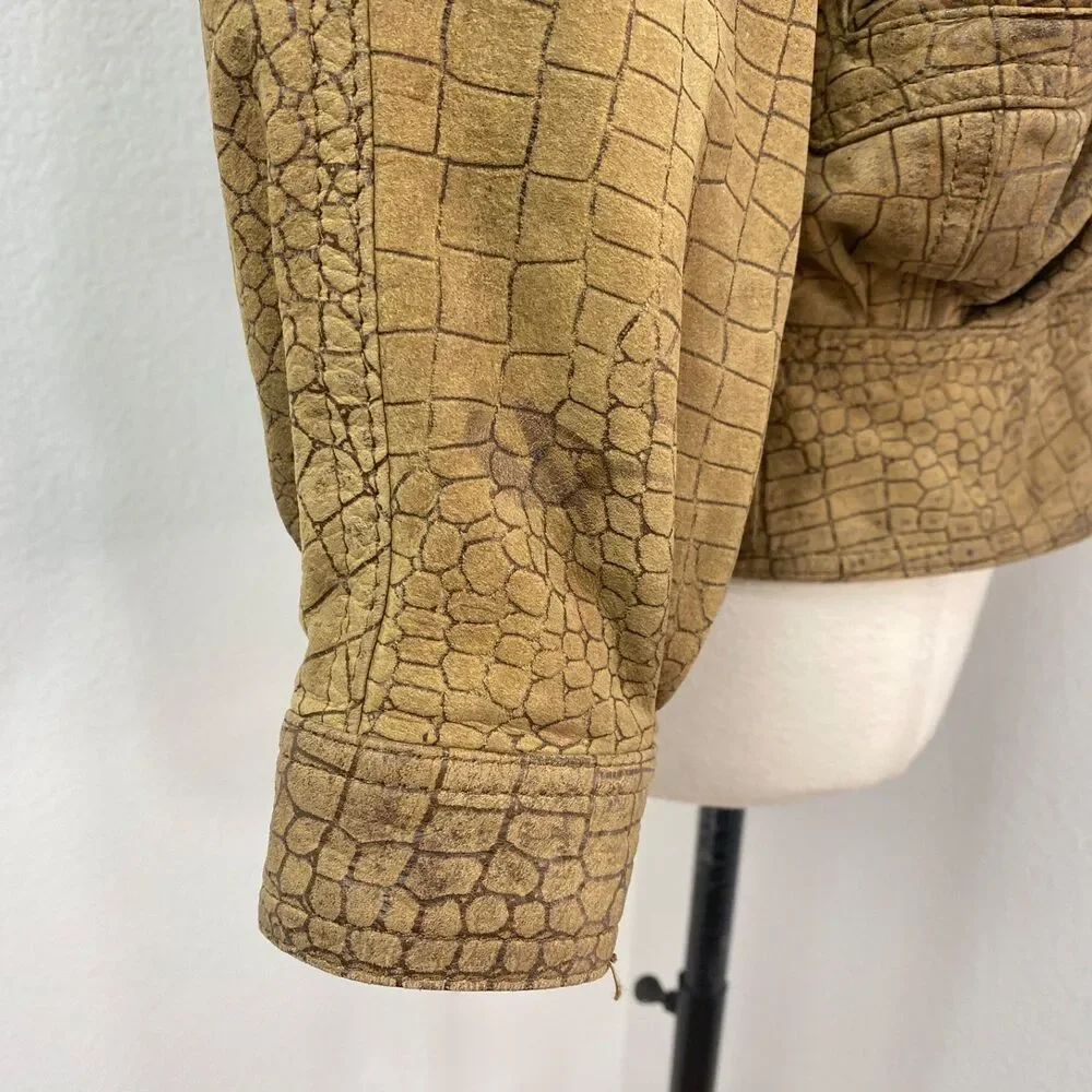Vintage 80/90 Winlit Brown Leather Bomber Jacket Small Grunge Distress Punk Rock